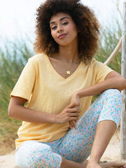 Sandford V-neck slub jersey t-shirt sand