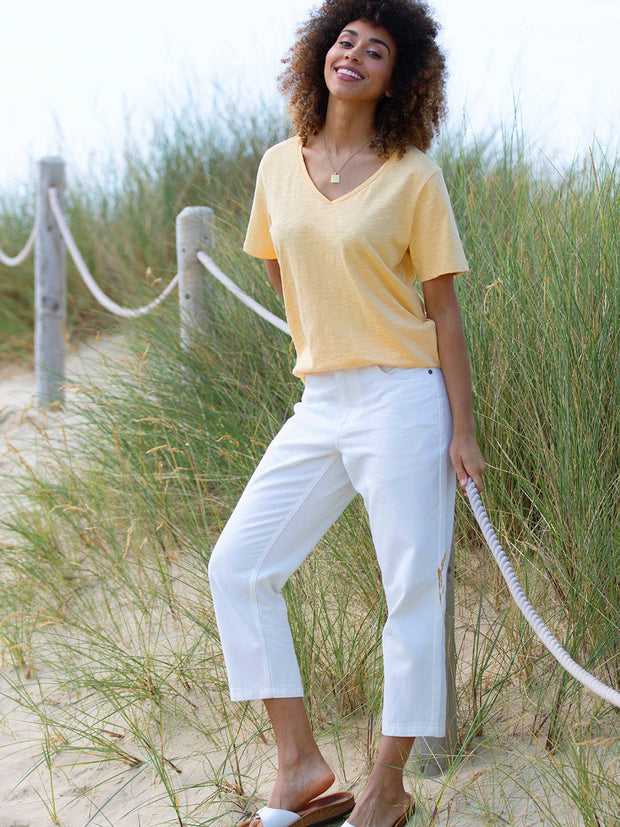 Sandford V-neck slub jersey t-shirt sand