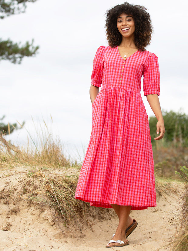 red seersucker dress Kite Womens Organic Cotton Worgret Seersucker Dress Gingham Pink
