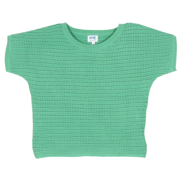 Flat shot of haven knit top green