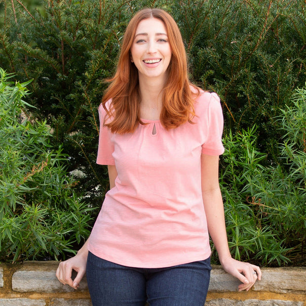 Woman in stour jersey top soft pink