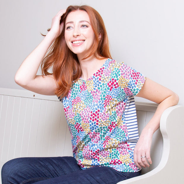 Woman in alum jersey top ladybird