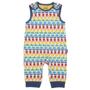 Flat shot of splash stripe dungarees