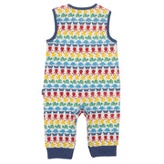 Flat shot of splash stripe dungarees