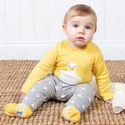 Baby in polka duck leggings