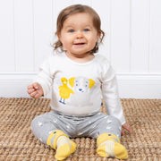 Baby in polka duck leggings