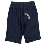 Flat shot of rainbow denim crops