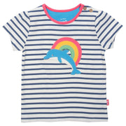Flat shot of dolphin rainbow t-shirt