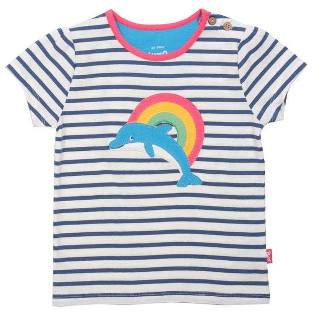 Flat shot of dolphin rainbow t-shirt