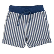 Flat shot of ticking turn-up shorts