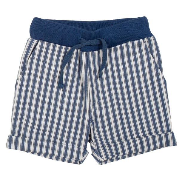 Flat shot of ticking turn-up shorts