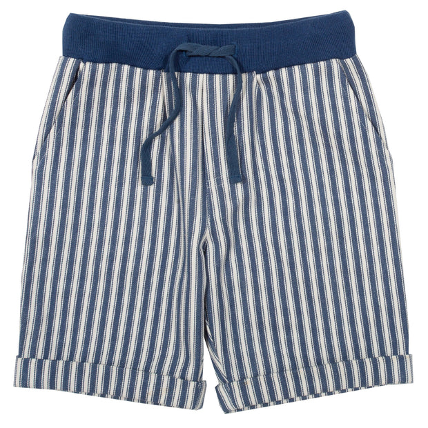 Flat shot of ticking turn-up shorts