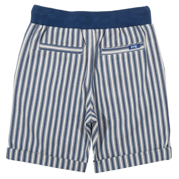 Flat shot of ticking turn-up shorts