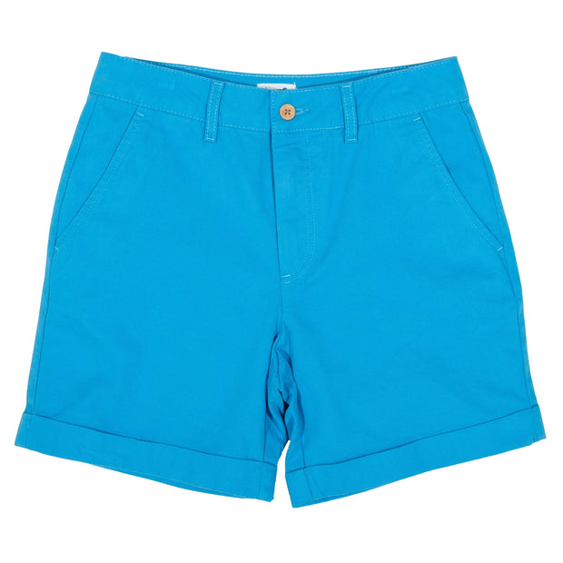 Flat shot of kimmeridge shorts blue
