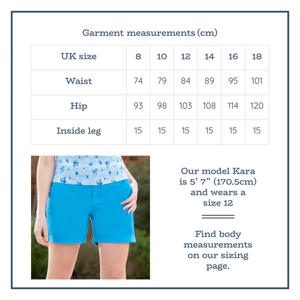 Flat shot of kimmeridge shorts blue