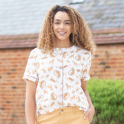 Woman in burstock blouse cat kingdom