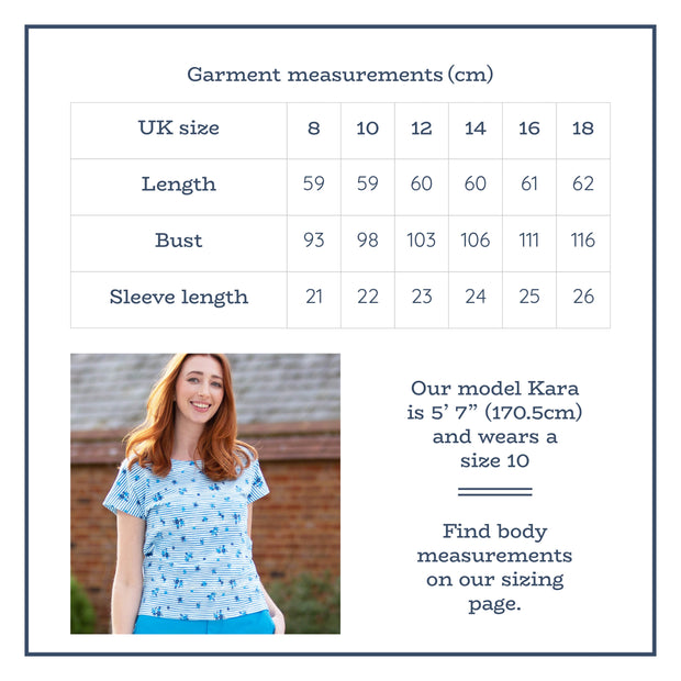 Flat shot of alum jersey top stripy ditsy