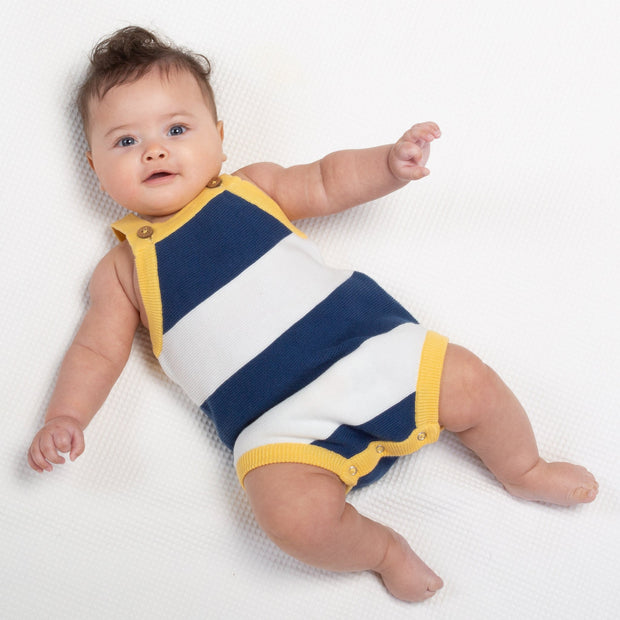 Baby in nautical knit romper