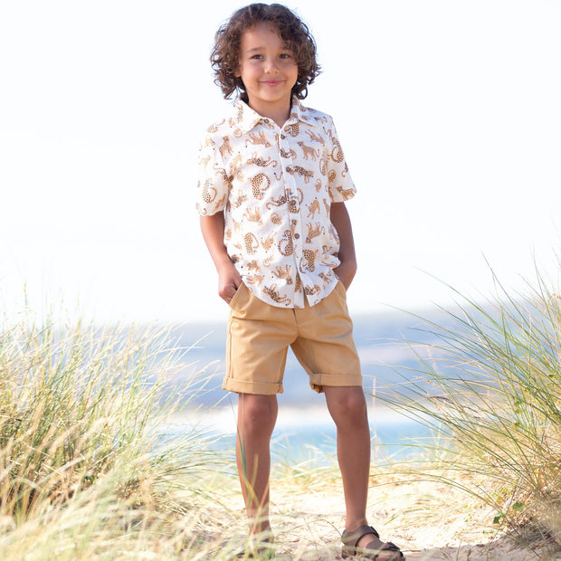 Boy in cat kingdom shirt