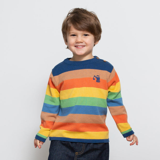 Boy in digger stripe jumper