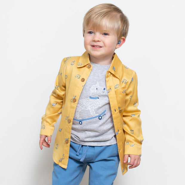 Boy in skater pup t-shirt