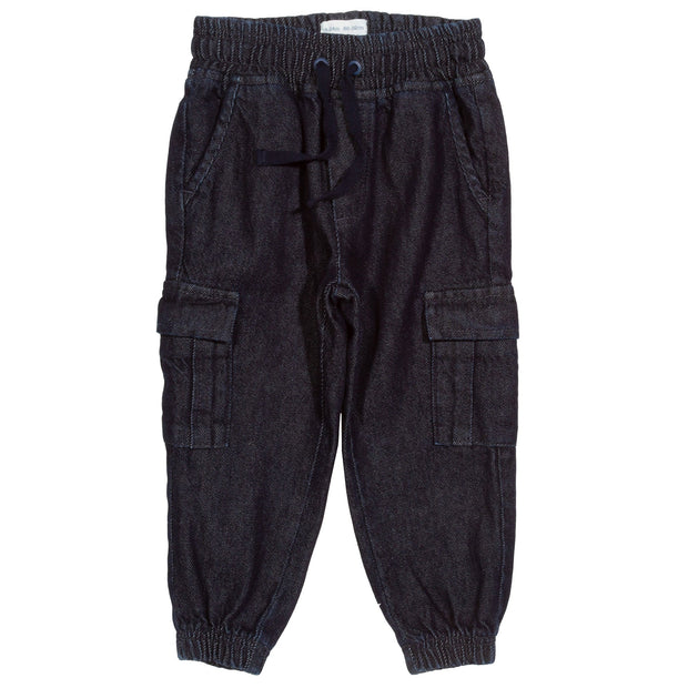 Flat shot of denim utility pull ons