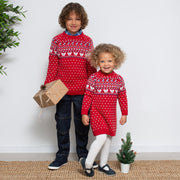 Girl in fair isle knit dress