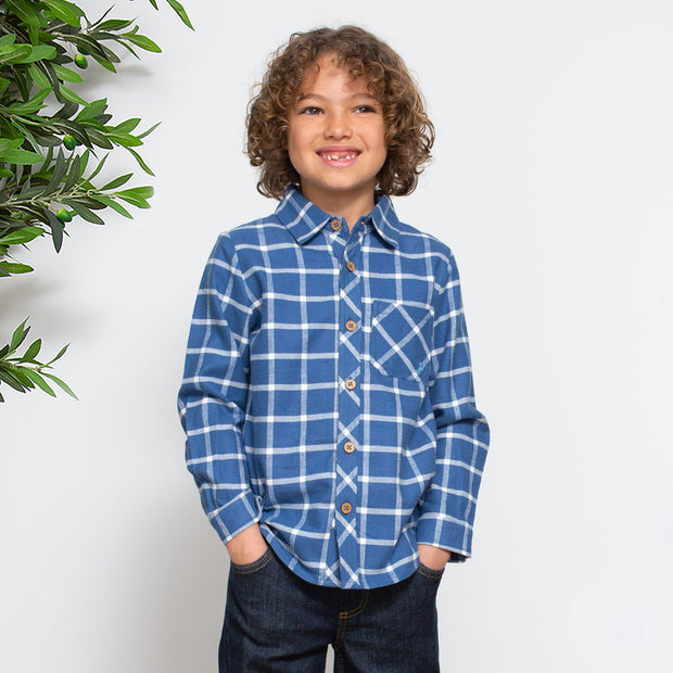 Boy in classic plaid shirt
