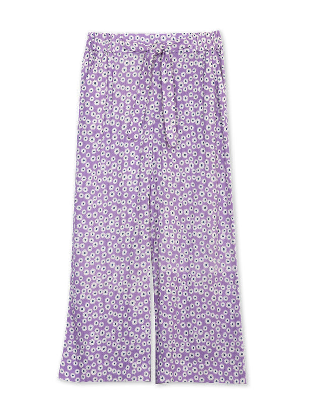 Kite - Womens organic Melbury muslin trousers Daisy Bell purple - All-over print - Elasticated waistband across back