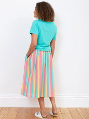 Kite - Womens organic Mudeford button front midi skirt - Yarn dyed stripe - Mid-calf length