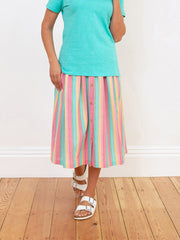 Kite - Womens organic Mudeford button front midi skirt - Yarn dyed stripe - Mid-calf length