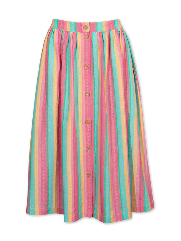 Kite - Womens organic Mudeford button front midi skirt - Yarn dyed stripe - Mid-calf length