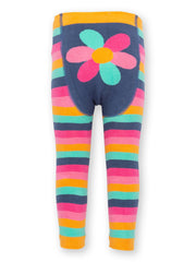 Kite - Girls organic rainbow knit leggings - Footless tights - Flower seat design