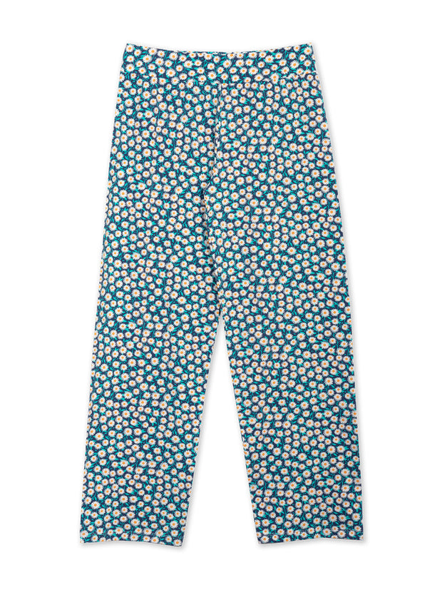 Kite - Womens organic Regis wide leg loungers daisy fields navy - All-over print - Deep elasticated waistband