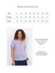 Kite - Womens organic Holwell muslin blouse Daisy Bell purple - Coconut button fastening