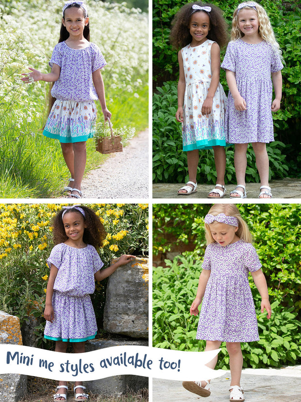 Kite - Womens organic Holwell muslin blouse Daisy Bell purple - Coconut button fastening