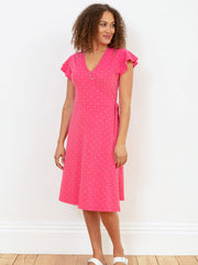 Kite - Womens organic Highcliffe jersey wrap dress tiny dot pink - All-over print - Knee length