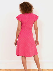 Kite - Womens organic Highcliffe jersey wrap dress tiny dot pink - All-over print - Knee length