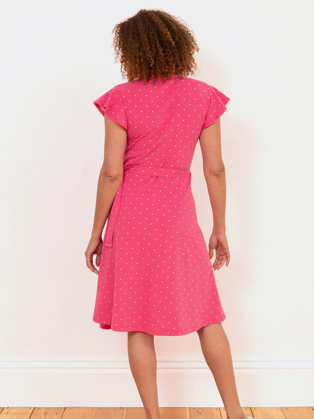 Kite - Womens organic Highcliffe jersey wrap dress tiny dot pink - All-over print - Knee length