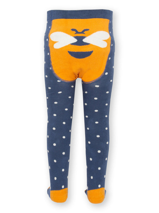 Kite - Girls organic dotty tights navy blue - Queen bee seat design