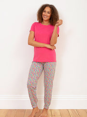 Kite - Womens organic Lyme cuffed loungers petal perfume - All-over print - Deep elasticated waistband