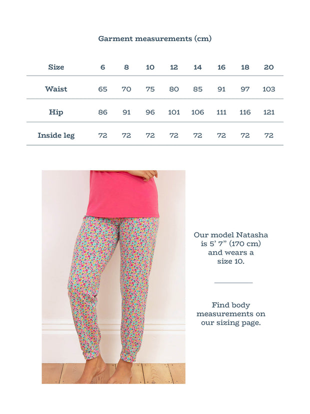 Kite - Womens organic Lyme cuffed loungers petal perfume - All-over print - Deep elasticated waistband