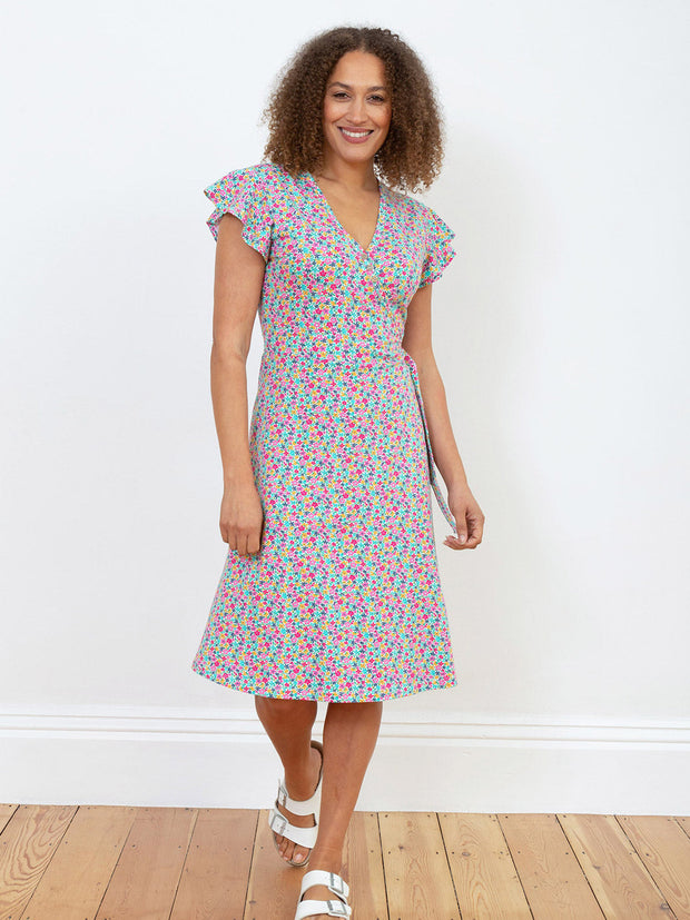 Kite - Womens organic Highcliffe jersey wrap dress petal perfume - All-over print - Knee length