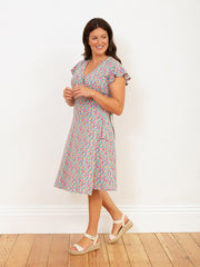 Kite - Womens organic Highcliffe jersey wrap dress petal perfume - All-over print - Knee length