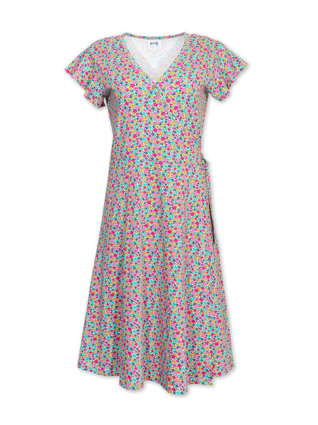 Kite - Womens organic Highcliffe jersey wrap dress petal perfume - All-over print - Knee length