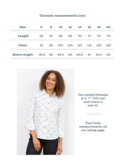 Kite - Womens organic Wimborne poplin shirt cream - Camper van all-over print - Coconut button fastening