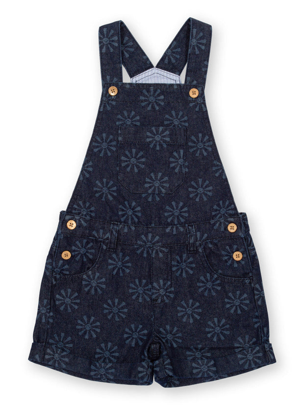 Kite - Girls organic smiley sun dungarees navy blue - Light navy etched design - Adjustable straps with coconut buttons