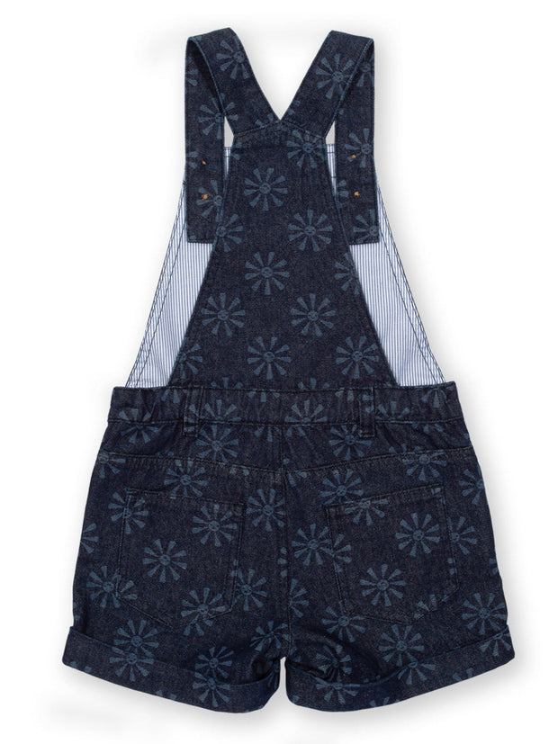 Kite - Girls organic smiley sun dungarees navy blue - Light navy etched design - Adjustable straps with coconut buttons
