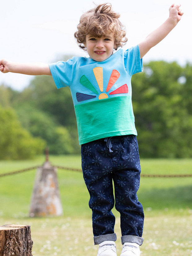Kite - Boys organic smiley sun denim pull ups navy blue - Light navy etched design - Elasticated waistband with adjustable ties