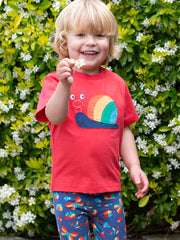 Kite - Boys organic rainbow snail t-shirt red - Appliqué design - Short sleeved